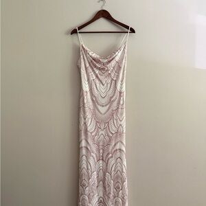 Jump Women's Elegant Ivory and Rose Gold Formal Maxi Gown